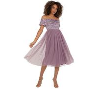 Maya Deluxe Ladies Bardot Dresses Women Midi High Empire Waist Sequins Embellished Formal Evening for Wedding Guest Robe de Demoiselle d'honneur, Moody Lilac, 16 Femme