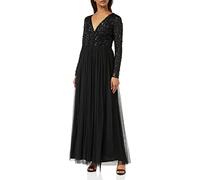 Maya Deluxe Ladies Maxi Dress for Women with Long Sleeves V Neckline Plunging Sequin Embellished for Wedding Guest Bridesmaid Prom, Robes aux Femmes, Black,