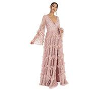 Maya Deluxe Ladies Womens Maxi Dress Décolleté en V Paillettes avec Ruffle Taille Empire Fente Fendue pour Prom Ball Demoiselle d'honneur Invité de Mariage, Robes aux femmes, Rose Givré, 40