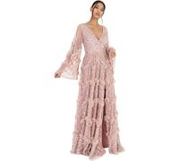 Maya Deluxe Ladies Womens Maxi Dress V Neckline Sequin with Ruffle Empire Waist Slit Split for Prom Ball Bridesmaid Wedding Guest, Robes aux Femmes, Rose Givré, 36
