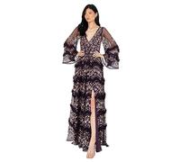 Maya Deluxe Ladies Womens Maxi Dress V Neckline Sequin with Ruffle Empire Waist Slit Split for Prom Ball Bridesmaid Wedding Guest Robes, Berry, 46 aux Femmes