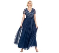 Maya Deluxe Maxi Dress for Women Ladies Bridesmaid V-Neck Ball Gown Short Sleeves Long Elegant Empire Waist Wedding Robe de Demoiselle d'honneur, French Navy, 56 Femme