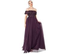 Maya Deluxe Maya Berry Embellished Halter Neck Maxi Dress Robe de Demoiselle d'honneur, baie, 36