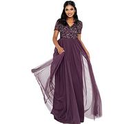 Maya Deluxe Maya Berry Embellished Halter Neck Maxi Dress Robe de Demoiselle d'honneur, baie, 38