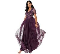 Maya Deluxe Maya Berry Embellished Halter Neck Maxi Dress Robe de Demoiselle d'honneur, baie, 52