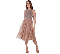 Maya Deluxe Maya Berry Embellished Halter Neck Maxi Dress Robe de Demoiselle d'honneur, Blush taupe, 34