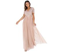 Maya Deluxe Maya Berry Embellished Halter Neck Maxi Dress Robe de Demoiselle d'honneur, Blush taupe, 36