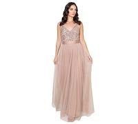 Maya Deluxe Maya Berry Embellished Halter Neck Maxi Dress Robe de Demoiselle d'honneur, Blush taupe, 38
