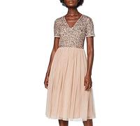 Maya Deluxe Maya Berry Embellished Halter Neck Maxi Dress Robe de Demoiselle d'honneur, Blush taupe, 40/ SIZE 12