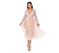 Maya Deluxe Maya Berry Embellished Halter Neck Maxi Dress Robe de Demoiselle d'honneur, Blush taupe, 42