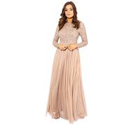 Maya Deluxe Maya Berry Embellished Halter Neck Maxi Dress Robe de Demoiselle d'honneur, Blush taupe, 44