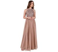 Maya Deluxe Maya Berry Embellished Halter Neck Maxi Dress Robe de Demoiselle d'honneur, Blush taupe, 44
