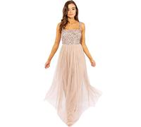 Maya Deluxe Maya Berry Embellished Halter Neck Maxi Dress Robe de Demoiselle d'honneur, Blush taupe, 44