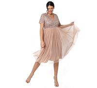 Maya Deluxe Maya Berry Embellished Halter Neck Maxi Dress Robe de Demoiselle d'honneur, Blush taupe, 48 / SIZE 20
