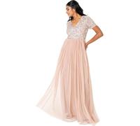 Maya Deluxe Maya Berry Embellished Halter Neck Maxi Dress Robe de Demoiselle d'honneur, Blush taupe, 50