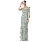 Maya Deluxe Maya Berry Embellished Halter Neck Maxi Dress Robe de Demoiselle d'honneur, Green Lilly, 34