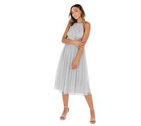 Maya Deluxe Maya Berry Embellished Halter Neck Maxi Dress Robe de Demoiselle d'honneur, gris clair, 34