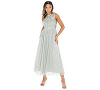 Maya Deluxe Maya Berry Embellished Halter Neck Maxi Dress Robe de Demoiselle d'honneur, Lys vert., 50