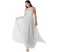 Maya Deluxe Maya Berry Embellished Halter Neck Maxi Dress Robe de Demoiselle d'honneur, Soft Grey, 34