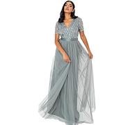 Maya Deluxe Maya Berry Embellished Halter Neck Maxi Dress Robe de Demoiselle d'honneur, Vert bruyant., 42