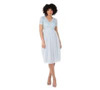 Maya Deluxe Maya Deluxe Embellished Midi Evening Dress for Women Ladies V Neckline with Short Sleeve for Prom Wedding, Robe de Demoiselle d'honneur Femme, Light Blue,