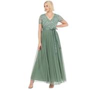 Maya Deluxe Maxi Dress for Women Ladies Bridesmaid V-Neck Ball Gown Short Sleeves Long Elegant Empire Waist Wedding Robe de Demoiselle d'honneur, Deep Mint, 40 Femme