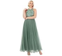 Maya Deluxe Womens Ladies Bridesmaid Maxi Dress Halter Neck Sequin Embellished Prom Graduation Wedding Robe de Demoiselle d'honneur, Deep Mint, 42 Femme