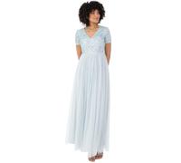 Maya Deluxe Womens Ladies Dress for Wedding Guest Plus Size Empire High Waist Sequins Short Sleeve Evening Bridesmaid Robe de Demoiselle d'honneur, Ice Blue, 44 Femme