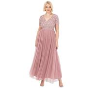 Maya Deluxe Womens Ladies Dress for Wedding Guest Plus Size Empire High Waist Sequins Short Sleeve Evening Bridesmaid Robe de Demoiselle d'honneur, Vintage Rose, 42 Femme