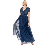 Maya Deluxe Womens Ladies Dress for Wedding Guest Plus Size Empire High Waist Sequins Short Sleeve Evening Bridesmaid Robe de Demoiselle d'honneur, French Navy, 46 Femme