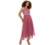 Maya Deluxe Midaxi Dress Women Ladies Sleeveless Sequins High Empire Waist Tulle Embellished for Wedding Guest Ball Robe de Demoiselle d'honneur, Desert Rose, 4 Femme
