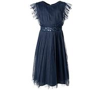 Maya Deluxe Midi Dress for Girls Sequins Embellished Birthday Party Frill Short Sleeves Bridesmaids Wedding Robe de Demoiselle d'honneur, Navy, 3-4 Years Fille