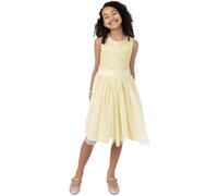 Maya Deluxe Midi Dress for Girls Sequins Embellished Party Tutu Bridesmaids Wedding with Belt Bow, Robe Fille, Lemon,