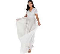 Maya Deluxe Robe de Soirée Femme Maxi, à Manches Courtes, Taille Empire, Robe Demoiselle d'honneur, pour Bal, Mariages
