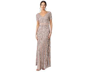 Maya Deluxe Robe de Soirée Femme Maxi, à Paillettes, Taille Haute Empire, Col V, pour Bal de Promo, Mariage, Mariée