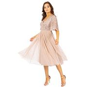 Maya Deluxe Robe de Soirée Femme pour Mariage Invitée, Col V, Robe À Pailettes Demoiselles d'honneur À Manches Courtes Robe de Demoiselle d'honneur Femme