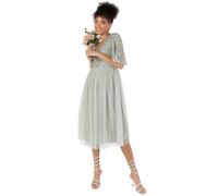 Maya Deluxe Robe de Soirée Femme pour Mariage Invitée, Col V, Robe à Pailettes Demoiselles d'honneur à Manches Courtes, Rose Clair Taupe, 44