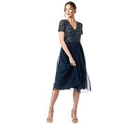 Maya Deluxe Robe de Soirée Midi Ornée avec Col en V et Manches Courtes pour Femme Demoiselle d'honneur