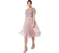 Maya Deluxe Robe de Soirée Midi Ornée avec Col en V et Manches Courtes pour Femme Demoiselle d'honneur