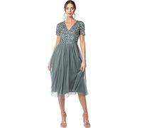 Maya Deluxe Robe de Soirée Midi Ornée avec Col en V et Manches Courtes pour Femme Demoiselle d'honneur