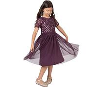 Maya Deluxe Robe midi pour Fille avec Paillettes pour Mariage, Anniversaire, Demoiselle d'honneur, Baie, 3-4 Ans