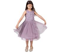Maya Deluxe Robe midi pour Filles avec Paillettes décorées, Tutu de Demoiselle d'honneur, Mariage avec nœud de Ceinture, Lilas Moody, 5-6 Ans Fille