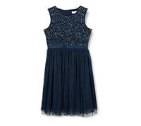 Maya Deluxe Robe midi pour Filles avec Paillettes décorées, Tutu de Demoiselle d'honneur, Mariage avec nœud de Ceinture, Bleu Marine, 7-8 Ans Fille