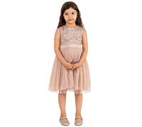Maya Deluxe Robe midi pour Filles avec Paillettes décorées, Tutu de Demoiselle d'honneur, Mariage avec nœud de Ceinture, Rose Clair Taupe, 5-6 Ans Fille