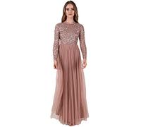 Maya Deluxe Taupe Blush Embellished Long Sleeve Maxi Dress Robe de Demoiselle d'honneur Femme ,Mauve Pâle. , 44