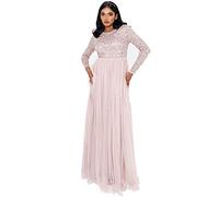 Maya Deluxe Taupe Blush Embellished Long Sleeve Maxi Dress Robe de Demoiselle d'honneur Femme ,Rose givré , 48