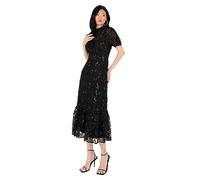 Maya Deluxe Women's Embroidered Dress for Ladies Sequin Embellished Midaxi Floral High Neck Wedding Guest Ball Evening Cocktail Robes, Black, 40 aux Femmes