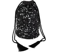 Maya Deluxe Womens Handbag Ladies Sequin Bag Bridesmaids Sparkling Drawstring Coin Purse Pouch for Evening Prom Party, Embrayage Femme, Noir, Taille Unique