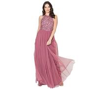 Maya Deluxe Womens Ladies Bridesmaid Maxi Dress Halter Neck Sequin Embellished Prom Graduation Wedding, Robe de Demoiselle d'honneur Femme, Desert Rose, 22