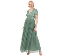 Maya Deluxe Womens Ladies Dress for Wedding Guest Plus Size Empire High Waist Sequins Short Sleeve Evening Bridesmaid Robe de Demoiselle d'honneur, Deep Mint, 52 Femme
